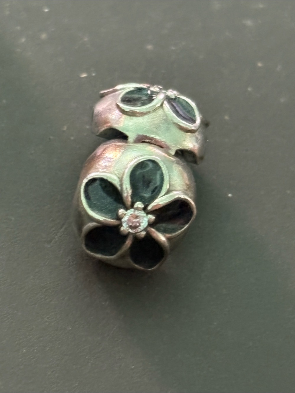Pandora Silver Floral Enamel clip with Dark Blue Petals
